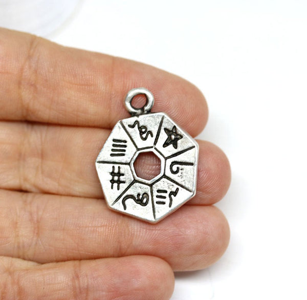 Antique silver primitive pendant Heptagon Ancient symbols