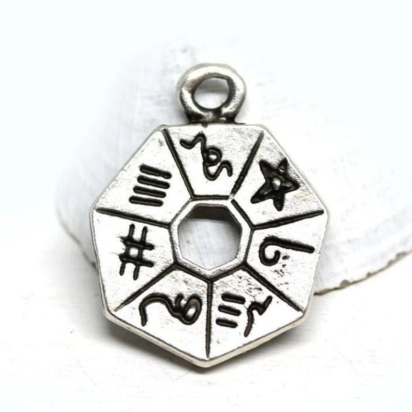 Antique silver primitive pendant Heptagon Ancient symbols