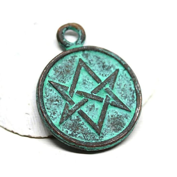 David Star pendant bead green patina Copper