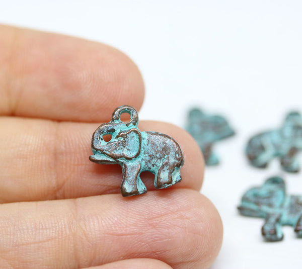 4pc Indian Elephant charms Green patina