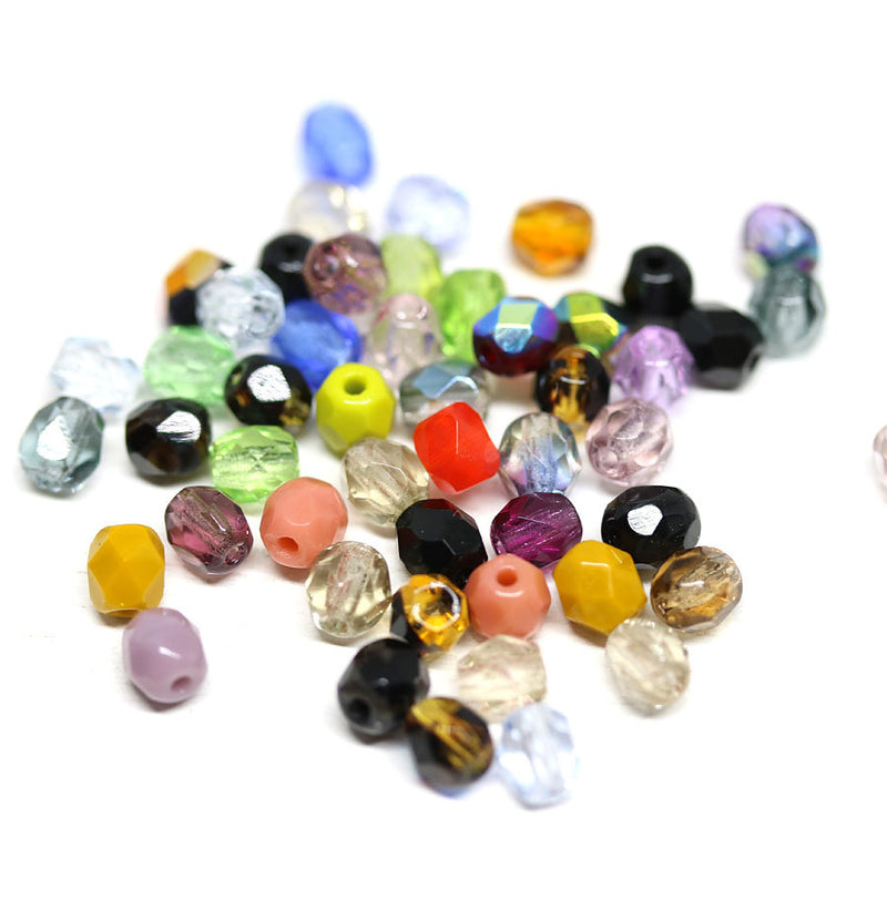 4mm Czech fire polished Multicolor faceted spacers beads mix - 50Pc