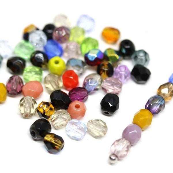 4mm Czech fire polished Multicolor faceted spacers beads mix - 50Pc