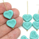 14mm Turquoise Heart Czech glass beads for jewelry making - 8pc
