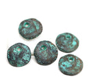 12mm Cornflake round rustic charms, flat top drilled circle 5Pc