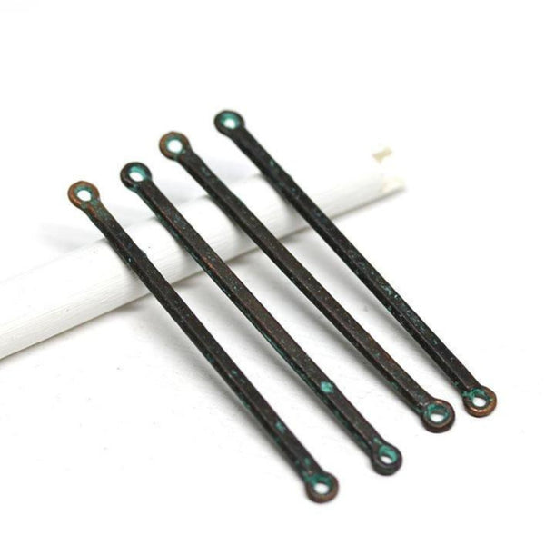 2 inch Long earrings connector links, Green patina copper 4Pc