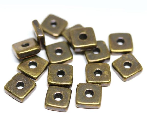 8mm Brass coated metalized ceramic square beads 15pc