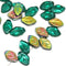 12x7mm Teal green leaves, Vitrail Czech glass beads - 25Pc
