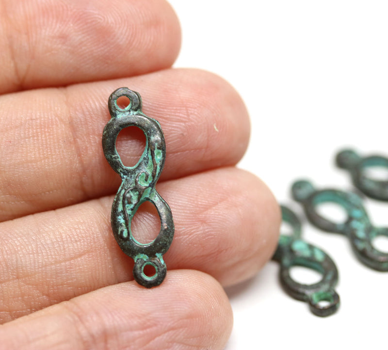 4pc Infinity link connector charms, Green patina
