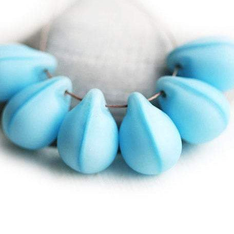 6Pc Sky blue Teardrop beads, Matte Sky Blue czech glass drops - 10x14mm