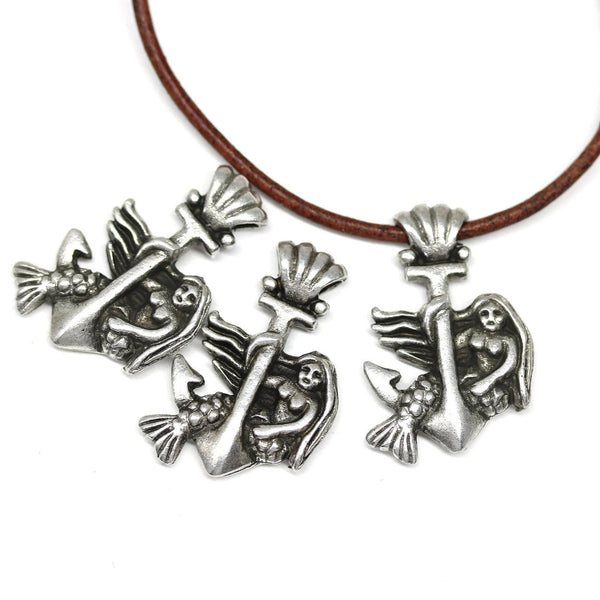 4pc Antique silver mermaid on anchor charms