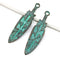4pc Long feather charms, 38mm Green patina