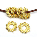 10mm Golden daisy rondelle beads, Round gold coated rondel spacers, 3mm hole, 6pc