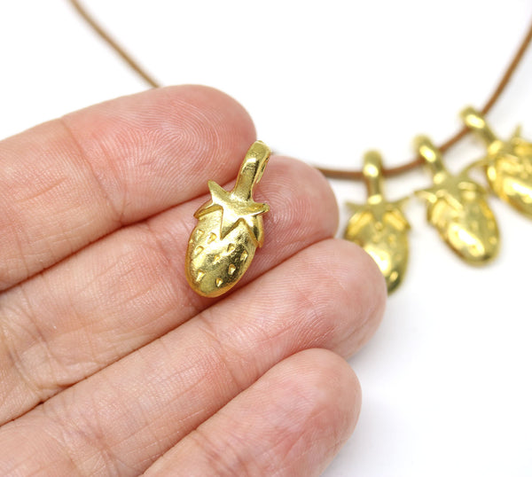 4pc Light brass strawberry charms