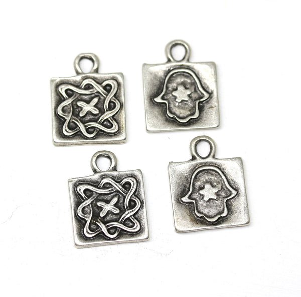 4pc Antique silver Hamsa hand charms, Healing hand
