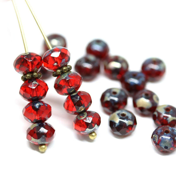 4x7mm Dark red czech glass rondelle beads - 25pc