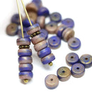 40pc Brown blue rondelle beads, pressed czech glass - 6x3mm