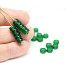 50pc Dark green rondelle beads, czech glass pressed spacer - 6x3mm