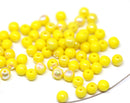4mm round druk Yellow beads, Czech glass round spacers, AB finish - about 80Pc
