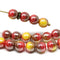 6mm Red yellow czech glass round beads with luster 30Pc