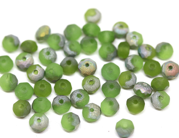 3x5mm Frosted grass green rondelle beads, Czech glass - 50pc