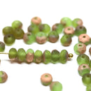 3x5mm Frosted olivine rondelle beads, Olive green Czech glass - 50pc