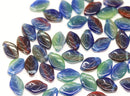 12x7mm Mixed color blue green red leaf beads, Czech glass - 50pc