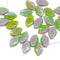 12x7mm Green pink leaf beads, Czech glass pressed green leaves - 50pc