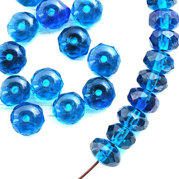 50pc Indicolite blue beads mix, Czech glass rondelle spacers - 4x7mm
