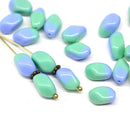 11x7mm Blue green oval Mixed color czech glass barrel beads, 20Pc