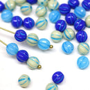 6mm Blue beads mix, Czech glass melon shape round beads - 40pc