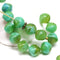 8mm round green blue Czech glass beads, orhanic shape, 25Pc