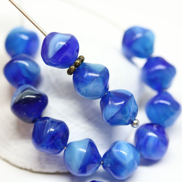 8mm Blue Mixed color Czech glass orhanic shape beads - 40Pc