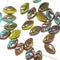 12x7mm Mixed color leaf beads, Brown yellow Czech glass - 50pc