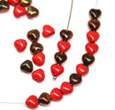 6mm Red heart Czech glass beads, Copper luster - 40Pc