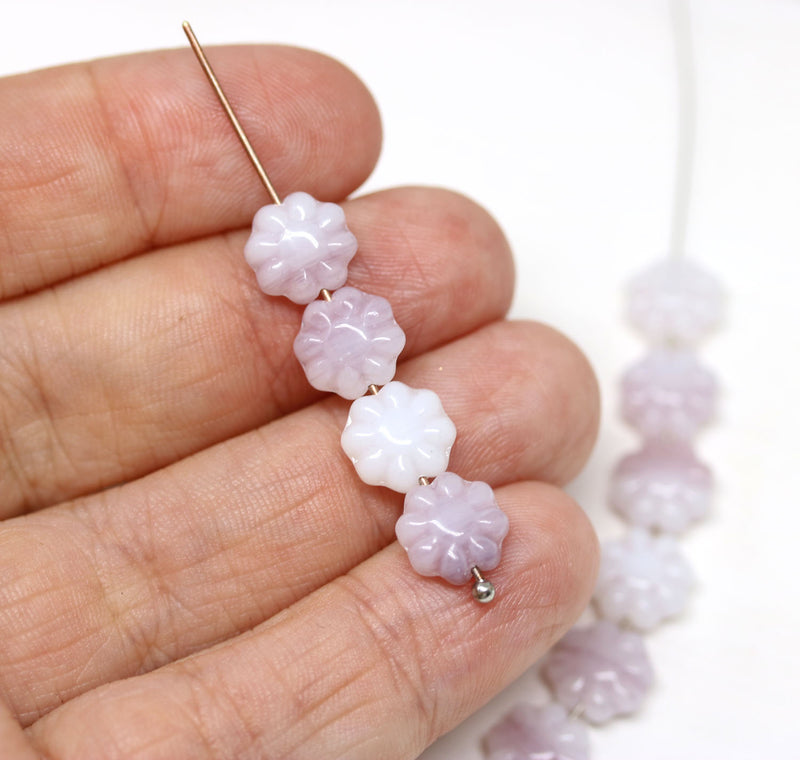 9mm Pale pink Flower beads, czech glass flat daisy floral beads, 30Pc