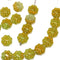 9mm Yellow green Flower beads, czech glass flat daisy, 30Pc