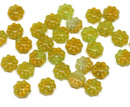 9mm Yellow green Flower beads, czech glass flat daisy, 30Pc