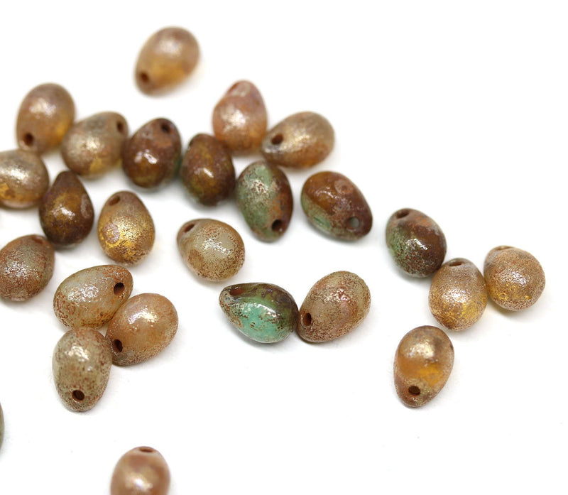 5x7mm Czech glass teardrops beads mix, Picasso rustic finish - 30pc