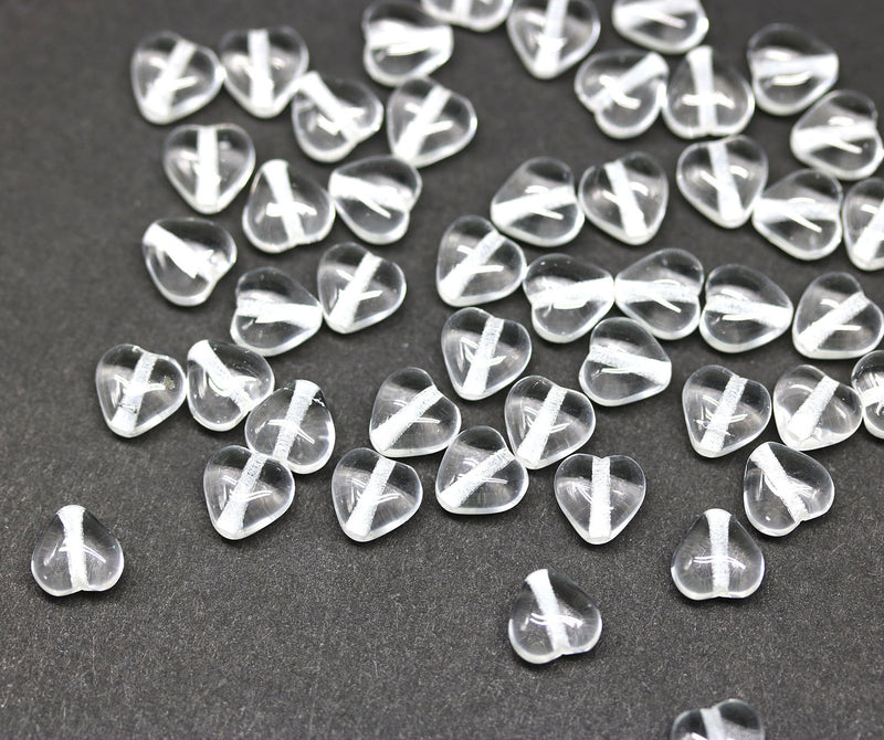 6mm Crystal clear small Heart beads, czech glass - 50pc