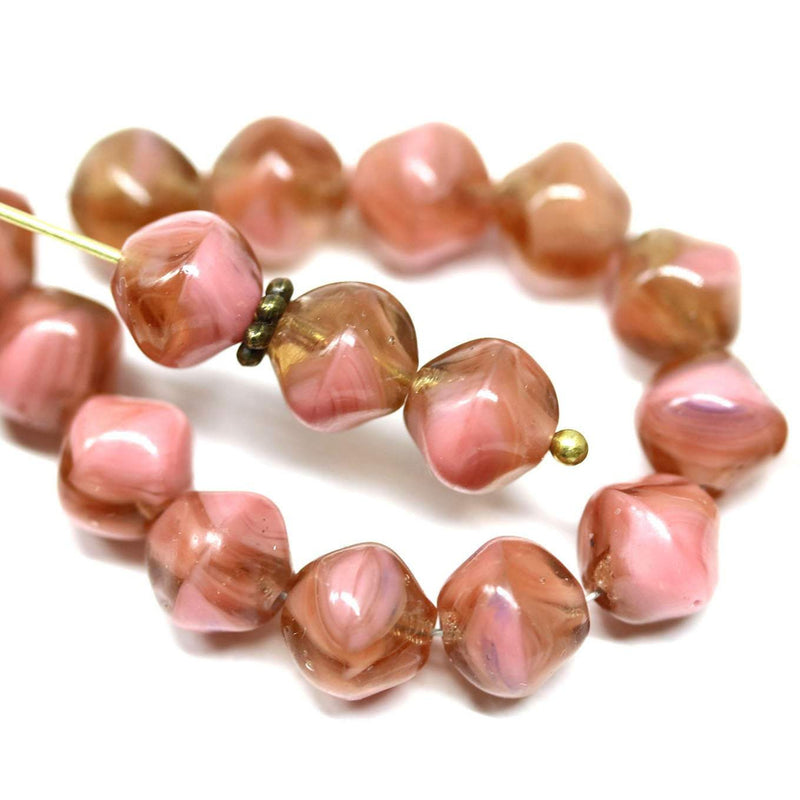 8mm Brown pink glass beads, Mixed color, orhanic shape - 20Pc