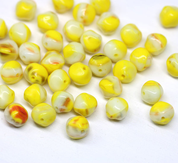 8mm Yellow Mixed color Czech glass orhanic shape beads - 40Pc