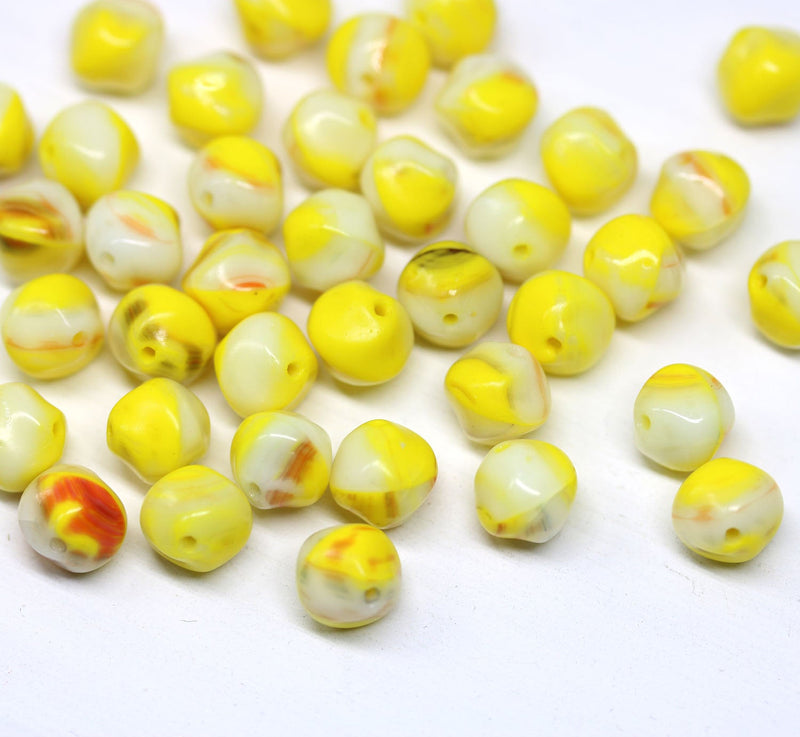 8mm Yellow Mixed color Czech glass orhanic shape beads - 40Pc