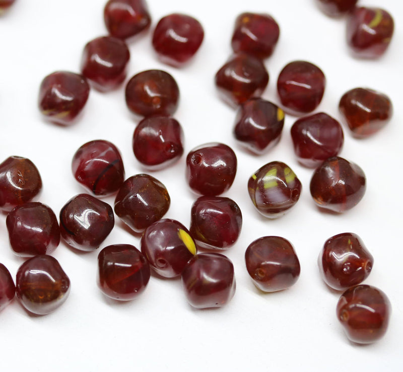 8mm Dark brown red mixed color Czech glass orhanic beads - 40Pc