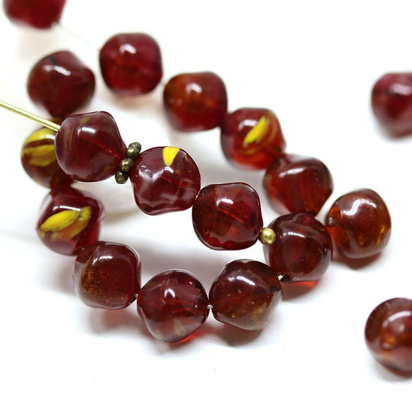 8mm Dark brown red mixed color Czech glass orhanic beads - 40Pc