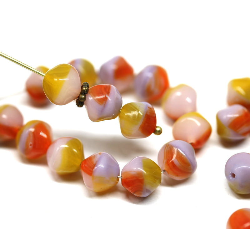 8mm Red yellow pink mixed color Czech Glass beads - 40Pc