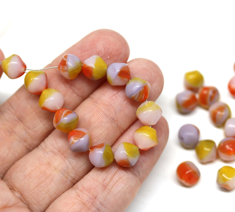 8mm Red yellow pink mixed color Czech Glass beads - 40Pc