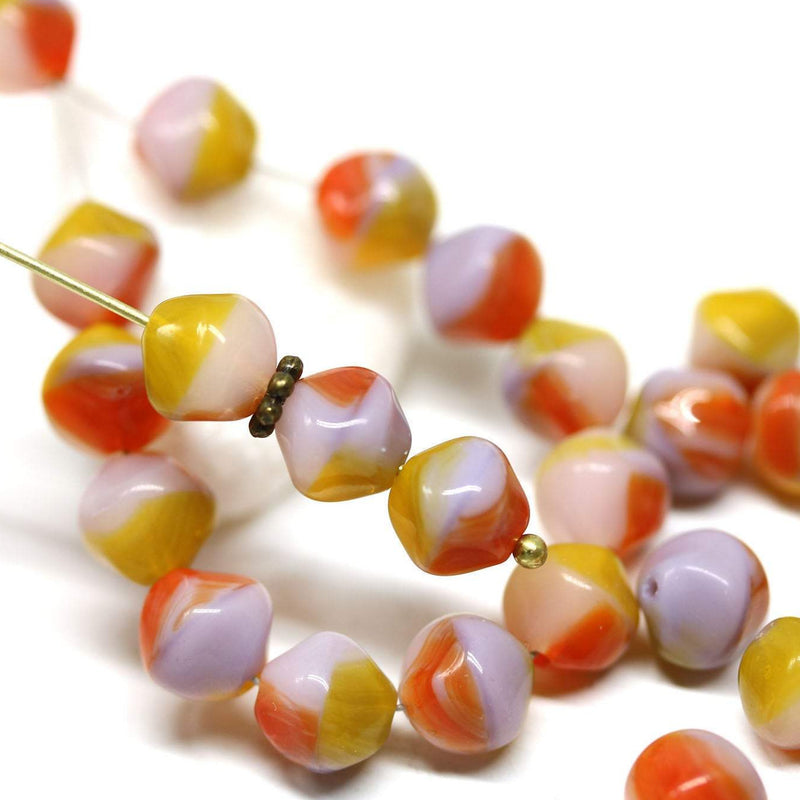 8mm Red yellow pink mixed color Czech Glass beads - 40Pc