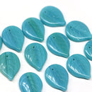 18x13mm Blue green large glass leaves, Czech glass beads, 15Pc