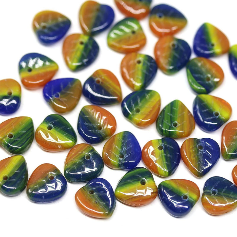 9mm Rainbow leaf beads, Heart shaped triangle leaf, Czech glass - 50pc