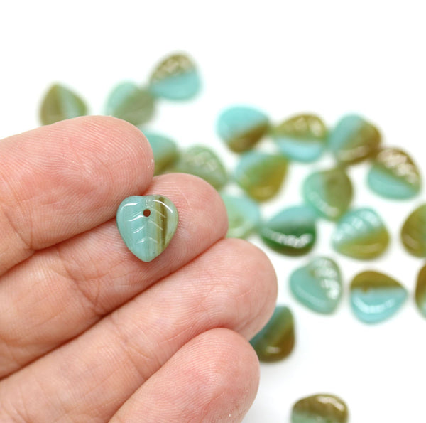 9mm Brown blue leaf beads, Heart shaped triangle leaf, Czech glass - 50pc